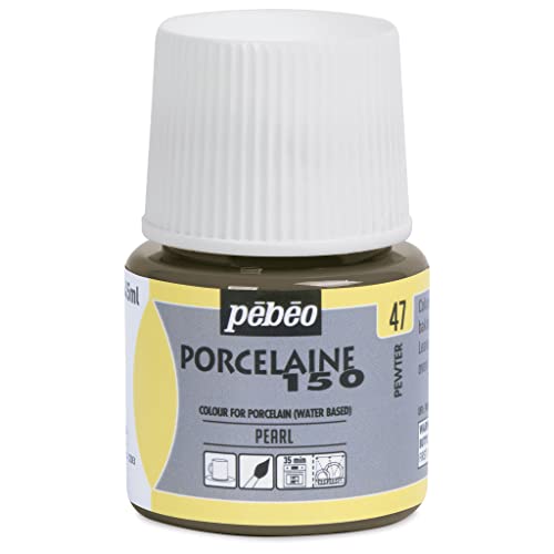 PEBEO Porcelaine 150 Ceramic Paint - Water-Based High-Gloss Color Paints for Porcelain, Premium Art Supplies, Non-Toxic & Heat-Safe, 45 ml Bottle, Pewter, 024-047 - color: Pewter