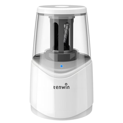 tenwin Rechargeable Pencil Sharpener for No.2 & Colored 6-8mm Pencils, Heavy Duty Electric Pencil Sharpener, Durable Helical Blade for Fast Sharpen, Home/School/Art Studio (White) - color: White