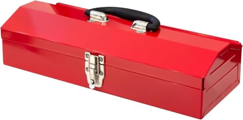 Portable Metal Tool Box, Steel Tool Storage Box with Handle, Hip Roof Style Tool Chest with Metal Latch Closure for Workshop, Garage, Home, 16"L x 6"W x 3.7"H, Red, 1-Pack - color: Red, size: 16"x1