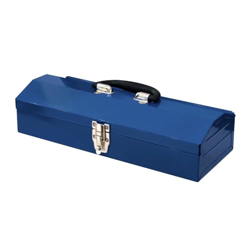 Portable Metal Tool Box, Steel Tool Storage Box with Handle, Hip Roof Style Tool Chest with Metal Latch Closure for Workshop, Garage, Home, 16"L x 6"W x 3.7"H, Blue, 1-Pack - color: Blue, size: 16"x1
