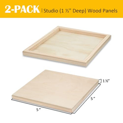 Falling in Art 2 Pack Unfinished Wooden Canvas Panels, 5x5 Gallery Birch Wood Panels Kit, 1 1/2" Deep Art Cradle Boards for Acrylic Painting, Pouring and Burning - size: 5*5 2 Pack