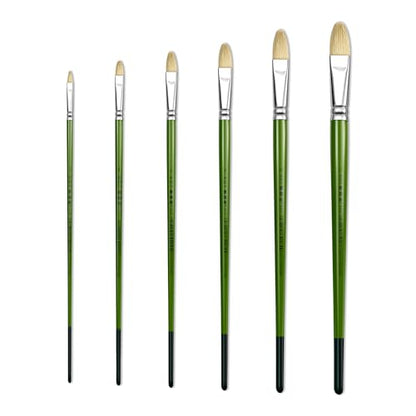 XDT#515 Filbert Artist Paint Brush 6 Piece Set Medium Stiff Hog Bristle Extra Long Handle #2#4#6#8#10#12, Acrylic Oil Watercolor - size: Filbert Hog Bristle 6Pc