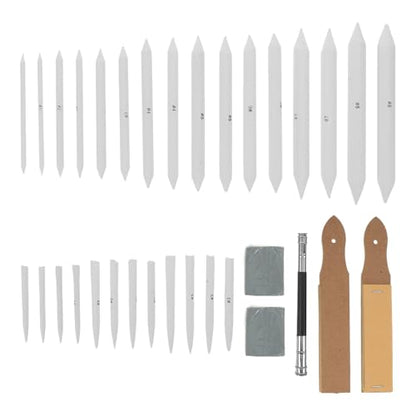 Zerodeko 33pcs Drawing Stump and Tortillion Blending Pencil Set with Sandpaper Sharpener, Extension Holder, and Kneaded Eraser for Artists and Students Charcoal Sketching and Art Blending