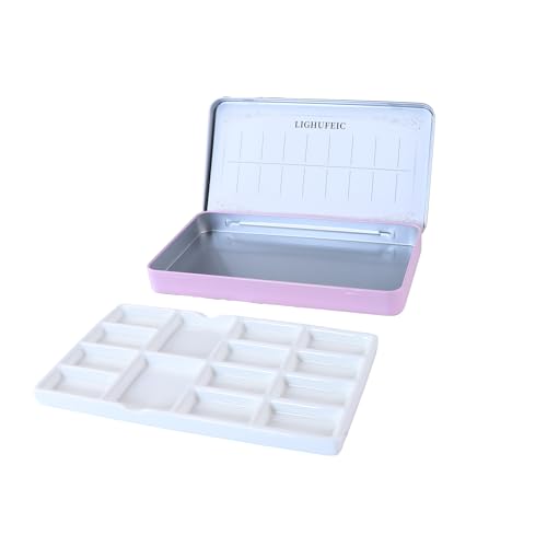 Travel Watercolor Palette,Portable Ceramic Palette with 14 Well,Metal Paint Box with Porcelain Palette(Pink Box) - color: Pink