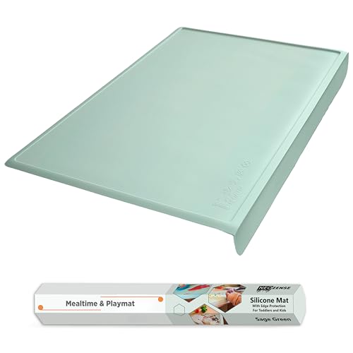 Silicone Placemats for Toddlers & Kids with Angle-Protective Safety Edge – Baby Placemats for Restaurants & Dining Table – Non-Slip & BPA-Free Food Mat – 1.5mm Thick, 18"x12", Sage Green - color: Sage Green, size: 18"L x 12"W
