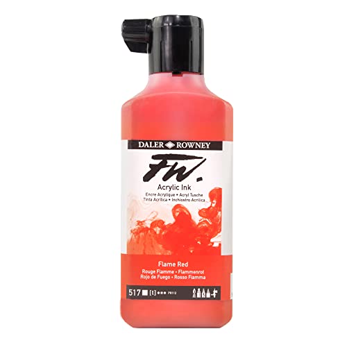 Daler-Rowney FW Acrylic Artists Ink, 180ml/6oz Plastic Bottle, Flame Red (D160181517)