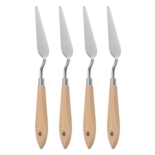 HARFINGTON 4pcs 13# Painting Palette Knife Pointy Stainless Steel Art Spatula Painting Pallet Knives Scrapers Tools with Plastic Handle for Acrylic Oil Canvas Mixing Spreading - size: 85mm x 23.3mm