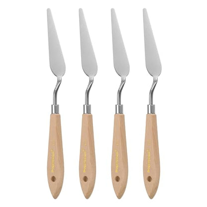 HARFINGTON 4pcs 13# Painting Palette Knife Pointy Stainless Steel Art Spatula Painting Pallet Knives Scrapers Tools with Plastic Handle for Acrylic Oil Canvas Mixing Spreading - size: 85mm x 23.3mm