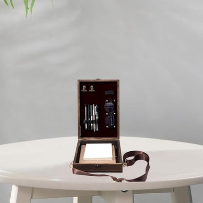 Writers Messenger Wood Box Tabletop Easel Box with Hinged Lid Artist Tool Bag Artist Writing Box for Pencils Brush Home Decor