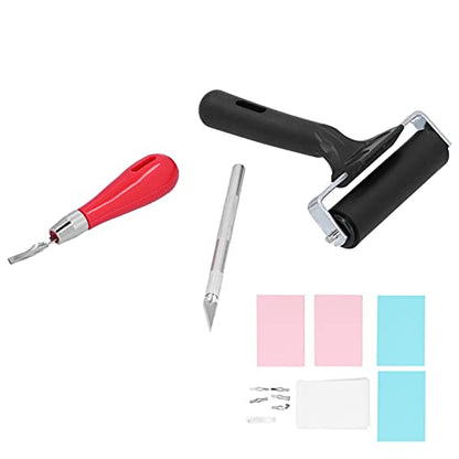 SUNGOOYUE Rubber Stamp Carving Kit PVC Printmaking Set with 4 Rubber Blocks 6 Blades Iron Roller and Vegetable Parchment for DIY Handmade Stamps Artists Beginners