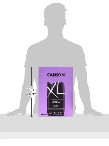 CANSON XL Marker 70gsm A3 Paper, Very Smooth, Pad Glued Short Side, 100 Extra White Sheets, Ideal for Professional Artists & Illustrators
