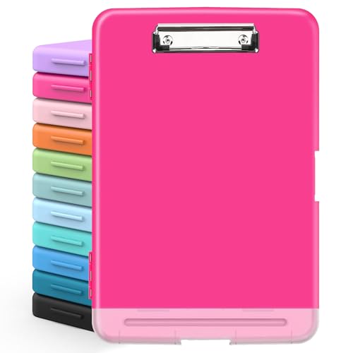 Sooez Clipboards with Storage, High Capacity Clip Boards 8.5x11 with Storage, Heavy Duty Nursing Clipboard Folder, Plastic Clipboard with Pen Holder for Women Teachers Work, School & Office Supplies - color: Rose Red