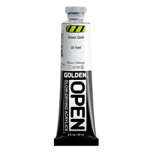 GOLDEN OPEN Slow-Drying Acrylics, Green Gold, 2 fl oz. tube, Professional Acrylic Paint, Semi-Transparent - color: Green Gold, size: 2 Fl Oz (Pack of 1)