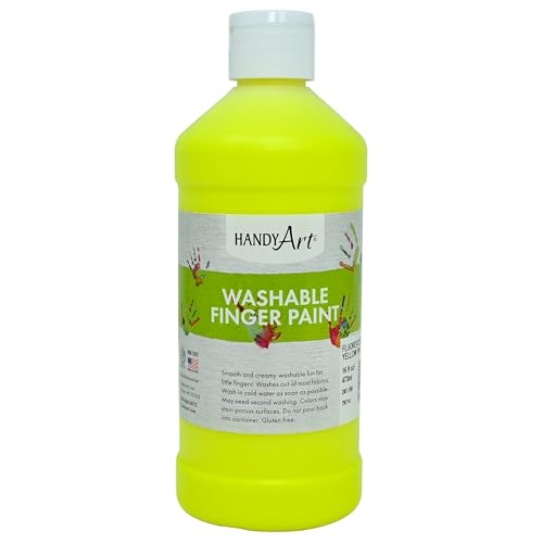 Handy Art Washable Finger Paint, Fluorescent Yellow, 16 oz Bottle, Easy Clean Up, Sensory Paints for Fingers & Hand Prints, Ages 3 & Up, Safe for Kids & Toddlers, AP Certified Non-Toxic, Made in USA - color: Fluorescent Yellow