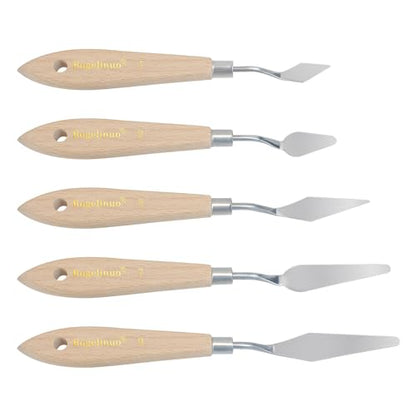 5 pcs Big Palette Knives for Oil, Canvas, Acrylic Painting Tool Set Oil Painting Spatula Shovel Paint Knife with Wooden Handle (P1)