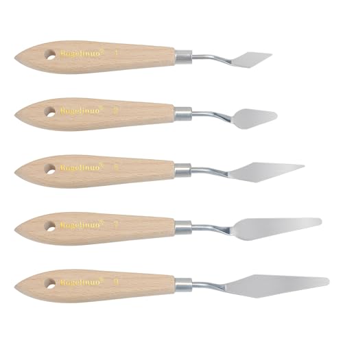 5 pcs Big Palette Knives for Oil, Canvas, Acrylic Painting Tool Set Oil Painting Spatula Shovel Paint Knife with Wooden Handle (P1)