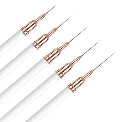 5PCS Liner Brushes for Nails, Nail Art Liner Brushes Set, 6/9/12/15/18mm Thin Detail Brush for Long Lines & Fine Drawing, UV Gel Polish Painting Nail Design Tools- White - color: White