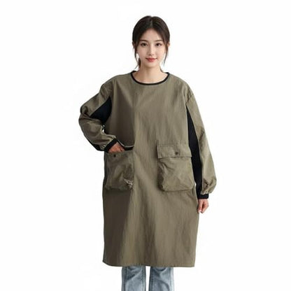 Waterproof Apron Nylon Long Sleeves Smock Oil Repellent Water Repellent Elastic Cuffs Full Coverage Suitable for Craft Painting Cooking, Array, Green