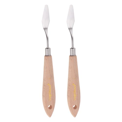 HARFINGTON 2pcs No.4 Painting Palette Knives Stainless Steel Pointy Spatula Pallet Knife with Beech Wood Handle for Oil Acrylic Paint Canvas Mixing Spreading