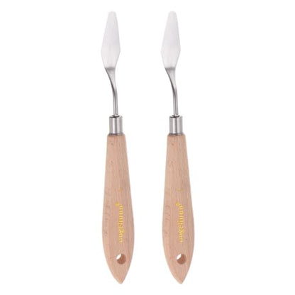 HARFINGTON 2pcs No.4 Painting Palette Knives Stainless Steel Pointy Spatula Pallet Knife with Beech Wood Handle for Oil Acrylic Paint Canvas Mixing Spreading