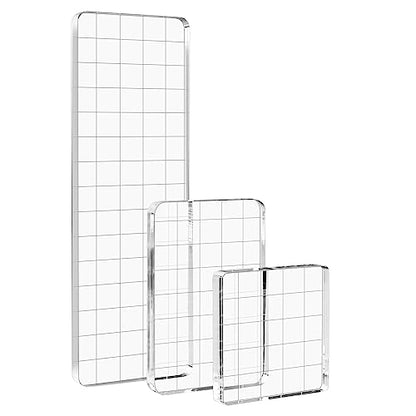 Briartw Clear Acrylic Stamp Block Kit with Grid Lines,3 Pieces Acrylic Stamp Block Clear Stamping Tools Set with Grid Lines for Scrapbooking Crafts Card Making,Thickness 8mm,Rectangles and Squares - color: 3 Pcs Square/Rectangle