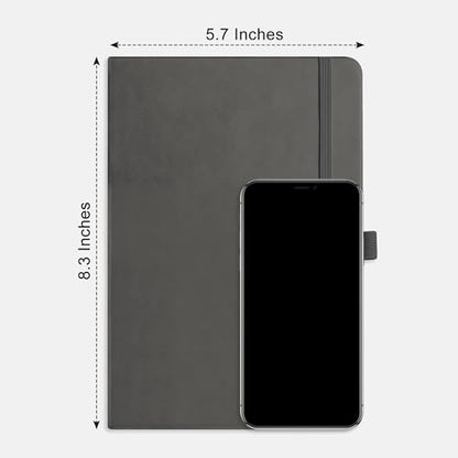 AHGXG Dotted Journal Notebook, 160 Numbered Pages, A5 Medium Size (5.7'' x 8.3''), 120 GSM Thick Paper, Leather Hardcover, for Journaling, Planning, Tracking (Gray) - color: Gray, style: Dotted