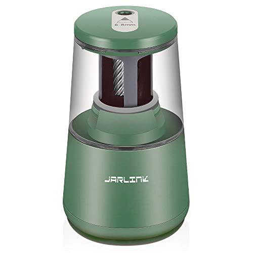 JARLINK Electric Pencil Sharpener, Heavy-Duty Helical Blade to Fast Sharpen, Auto Stop for No.2/Colored Pencils(6-8mm), AC Adapter/Battery Operated in School Classroom/Office/Home (Green) - color: Green