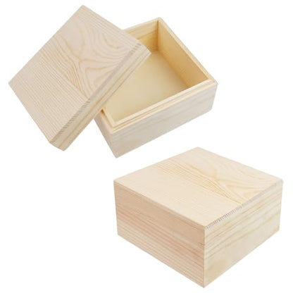 MY MIRONEY 2Pcs Wooden Unfinished Storage Box with Top Lid 4.72" x 4.72" Square Wooden Pine Box DIY Craft Stash Boxes Gift Box for Arts Hobbies and Home Storage - size: 4.72" x 4.72"