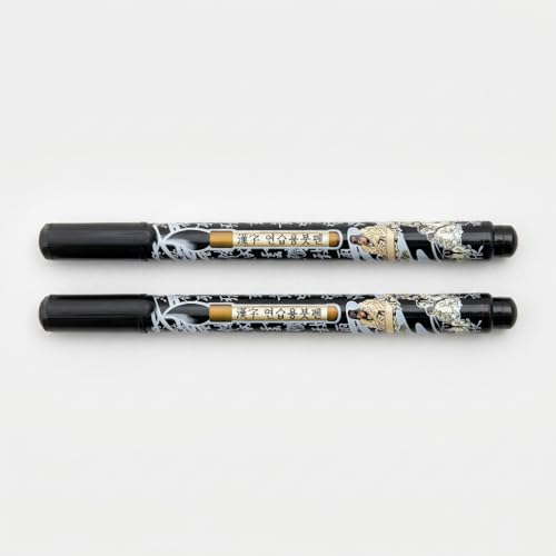 Benepisyo Black Calligraphy Brush Pens for Beginners, 2 Pack 민화 붓펜 | Flexible brush tip, rich black ink, traditional Asian design, beginner friendly, smooth flow, hand lettering tools
