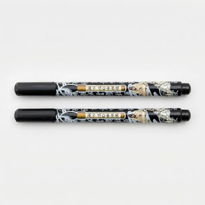 Benepisyo Black Calligraphy Brush Pens for Beginners, 2 Pack 민화 붓펜 | Flexible brush tip, rich black ink, traditional Asian design, beginner friendly, smooth flow, hand lettering tools