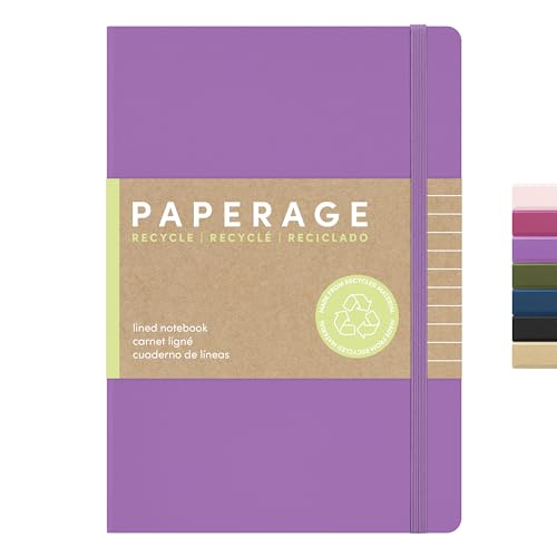 PAPERAGE Recycled Lined Journal Notebook, (Lilac), 160 Pages, Medium 5.6 in x 8 in - 100 GSM Thick Paper – College Ruled, Hardcover Journaling Notebook for Work, School & Note Taking - color: Lilac, size: Lined