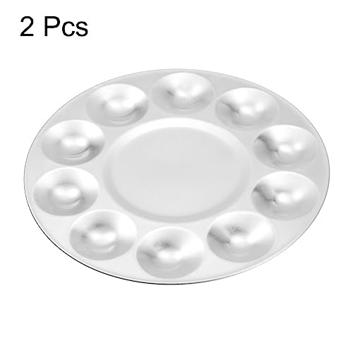 HARFINGTON 2pcs Aluminum Round Paint Mixing Pallet, 10 Wells, Silver, 6.7" x 3.35" - Paint Palette Tray for Acrylic, Oil, Watercolor, Gouache