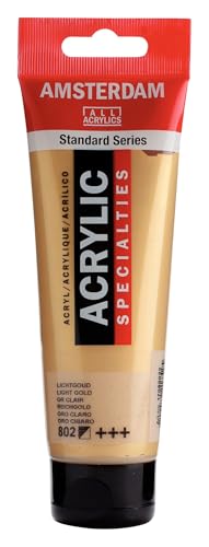 Amsterdam Standard Series Acrylic Tube 120 ml Light gold 802 (17098022) | Vibrant Color with Acrylic Resin Binder, High Lightfastness, Water-Based, Strong Coverage, Visible Brush Strokes - color: Light Gold, size: 4.05 Fl Oz (Pack of 1)