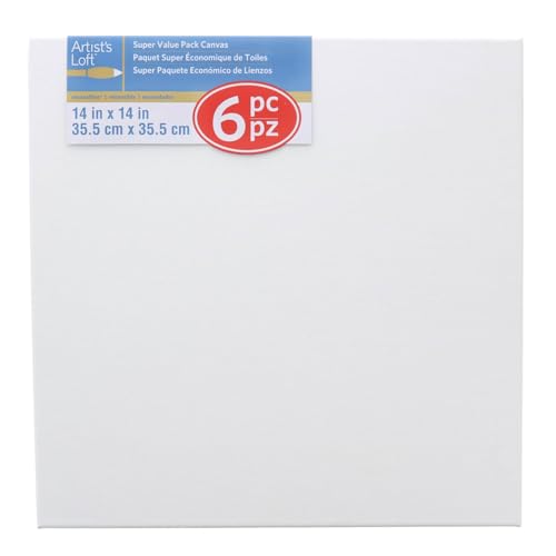 Artist's Loft 6 Count 14” x 14” Super Value Canvas Necessities - Acid Free Cotton Canvas for Paint, Acrylic, & Oils - 1 Pack - size: 14 x 14 inches