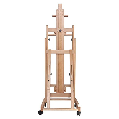 Large H-Frame Easel, Studio Easel Stand Wooden Art Craft Painting Stand with 56.3-91.34 in Adjustable Height & Wheels for Painting Canvas