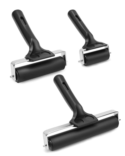 UCEC Brayer Rollers for Crafting – Durable Rubber Ink Roller, Brayer Roller for Printmaking, Paint, Great for Diamond Painting, Gelli Arts Gel Printing Plate – 3 Pack (2.4’’, 4’’, 7.9'') - color: 2.4+4+7.9 Inch-Black