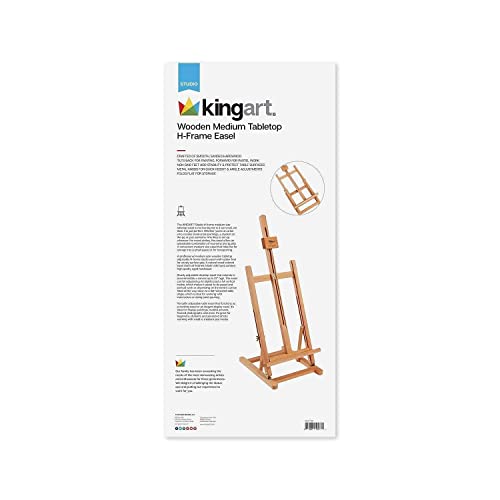 KINGART 38" High Tabletop Wooden H-Frame Studio Easel - Artists Adjustable Beechwood Painting and Display Easel, Holds Up to 22" Canvas - Portable Sturdy Table Desktop Holder Sketch Pad Stand