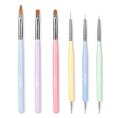 TEOYALL Nail Art Brushes, Nail Design Painting Brushes Builder Gel Brush Nail Dotting Tools Nail Fine Liner Brushes - color: Multicolor