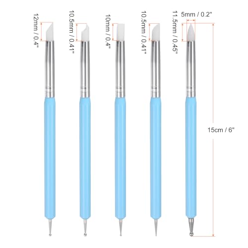 HARFINGTON 5 Pcs Silicone Clay Sculpting Tool Double-Ended Rubber Tip Metal Ball Silicon Shaper Pens Modeling Stylus Dotting Tool for DIY Handicraft Sculpture Pottery Painting, Light Blue - color: Light Blue