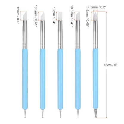 HARFINGTON 5 Pcs Silicone Clay Sculpting Tool Double-Ended Rubber Tip Metal Ball Silicon Shaper Pens Modeling Stylus Dotting Tool for DIY Handicraft Sculpture Pottery Painting, Light Blue - color: Light Blue