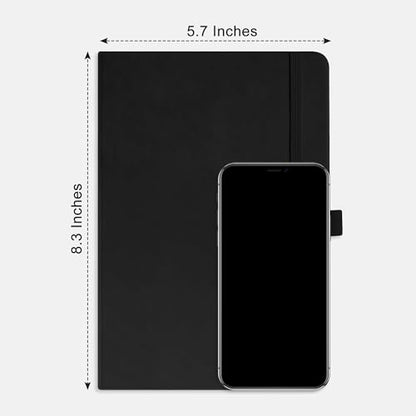 AHGXG Dotted Journal Notebook, 160 Numbered Pages, A5 Medium Size (5.7'' x 8.3''), 120 GSM Thick Paper, Leather Hardcover, for Journaling, Planning, Tracking (Black) - color: Black, style: Dotted