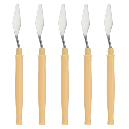 YOKIVE 5 Pcs Stainless Steel Palette Knife, NO.3 Professional Art Spatula Oil Painting Accessories Color Mixing Scraper with Plastic Handle, Great for Canvas Acrylic(Yellow, 6.1 -Inch) - style: NO.3