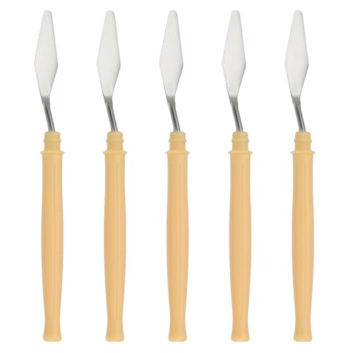 YOKIVE 5 Pcs Stainless Steel Palette Knife, NO.3 Professional Art Spatula Oil Painting Accessories Color Mixing Scraper with Plastic Handle, Great for Canvas Acrylic(Yellow, 6.1 -Inch) - style: NO.3