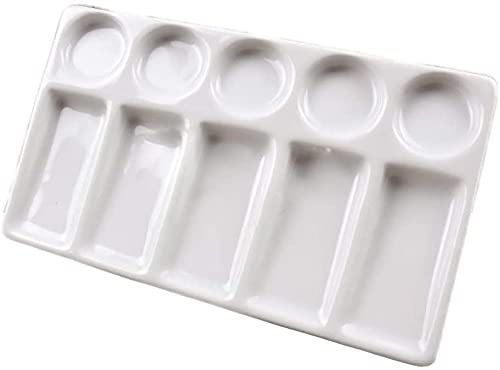 Watercolor Palette Tray 10 Wells White Rectangle Ceramic Artist Paint Palette Porcelain Watercolor Painting Palette for Watercolor Gouache Acrylic Oil Painting