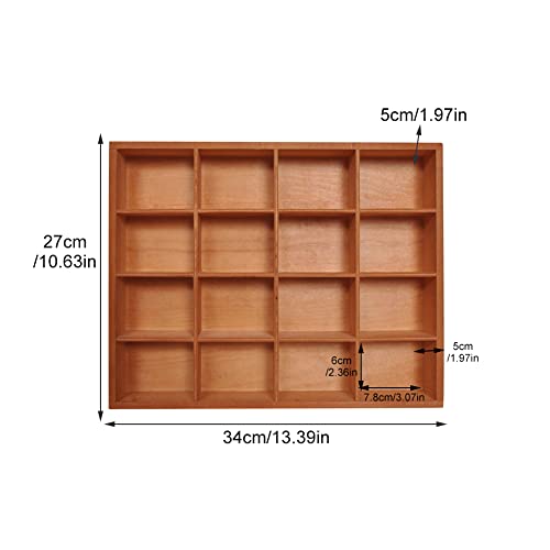 1Pc Wooden Drawer Organizer,16 Compartments Divided Tray for Arts Crafts Supplies,13.4x10.6x2‘’,Multifunction Serving Tray Divided Platter Food Server,Wooden Food Serve Tray,for Snack,Tea Bag,Hotpot