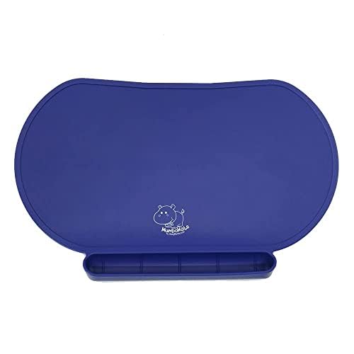 Silicone Children's Place Mat - Baby Mumbo | Food-Grade Quality with Unique Raised Edges for Spill Prevention | Lightweight, Portable, and Spill-Proof Tray (Newborn Navy) - color: Newborn Navy