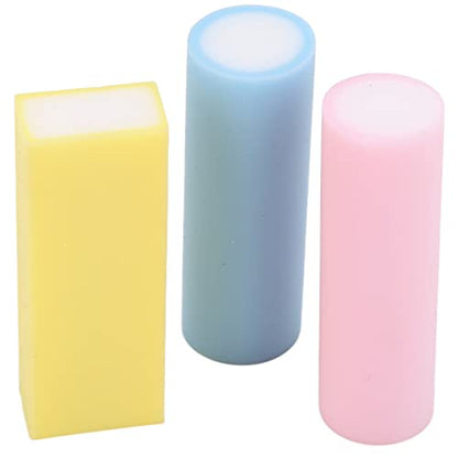 15pcs Rubber Stamps DIY Carving Blocks, Mini Cylindrical & Square Column, 3 Colors (Pink, Blue, Yellow) - Soft PVC for Easy Engraving, Signature Sculpture & Creative Craf
