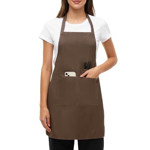 BOHARERS Chef Apron - Heavy 9.17oz Canvas Work Apron with 4 Pockets for Unisex, Ideal for Cooking,Gardening, Hairstylist (1, Brown) - color: B-01 Pack Brown