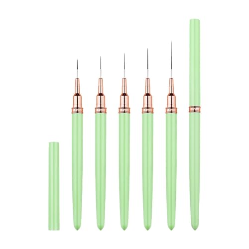 Metallic Liner Nail Art Brushes Set, Nail Art Pens, 5PCS Green Color Nail Tools Liner Brush UV Gel Polish Painting Nail Design For Long Lines, Thin Details, Fine Drawing, Sizes 7/9/11/15/25mm - color: MMarch-028