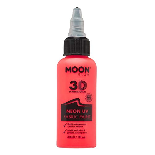 Moon Glow - Neon UV 3D Fabric Paint - 1.01fl oz - Intense Red - Textile paint for clothes, t-shirts, bags, shoes & canvas - color: Intense Red